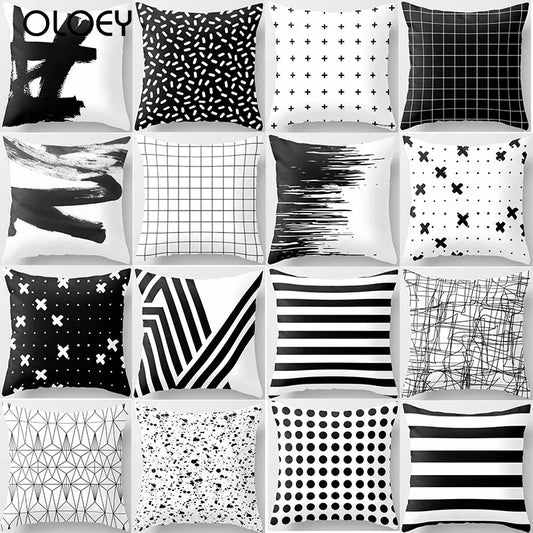 Polyester Geometric Pattern Pillow Cases Fashion Beauty Black White Gray Square Pillow Cases High Quality Pillow Cover 45*45cm