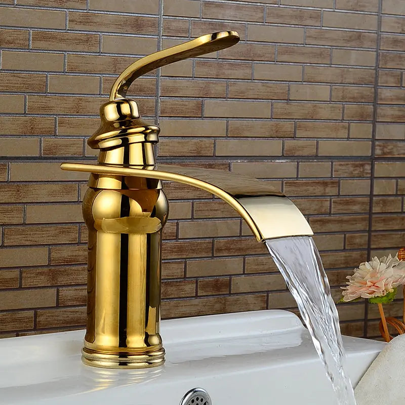 Basin Faucet Solid Brass Oil Rubbed Bronze Waterfall Bathroom Sink Mixer Big Square Spout Tap Torneira Banheiro WF-9273