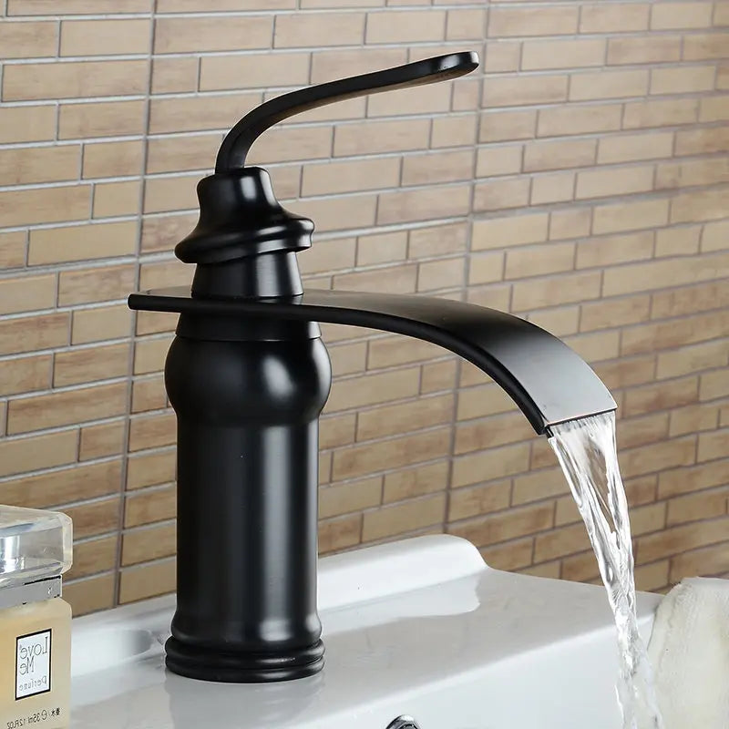 Basin Faucet Solid Brass Oil Rubbed Bronze Waterfall Bathroom Sink Mixer Big Square Spout Tap Torneira Banheiro WF-9273