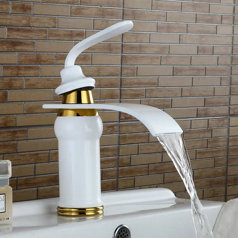 Basin Faucet Solid Brass Oil Rubbed Bronze Waterfall Bathroom Sink Mixer Big Square Spout Tap Torneira Banheiro WF-9273