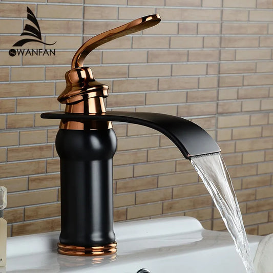 Basin Faucet Solid Brass Oil Rubbed Bronze Waterfall Bathroom Sink Mixer Big Square Spout Tap Torneira Banheiro WF-9273