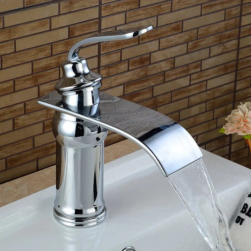 Basin Faucet Solid Brass Oil Rubbed Bronze Waterfall Bathroom Sink Mixer Big Square Spout Tap Torneira Banheiro WF-9273