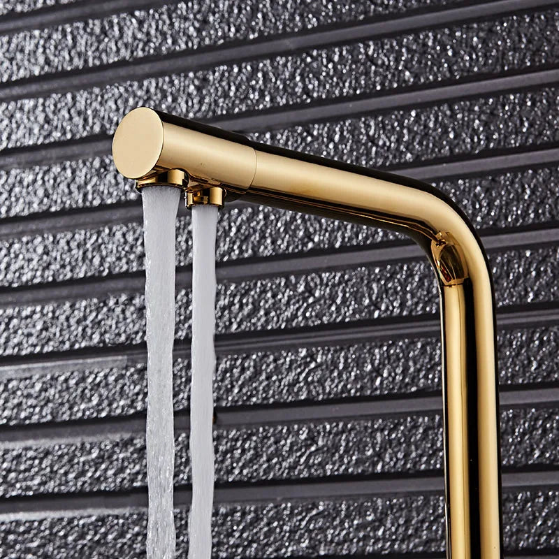 Gold Kitchen Faucets With Filtered Water Deck Mounted Drinking Water Mixer Tap Brass Gold Kitchen Faucet Filter