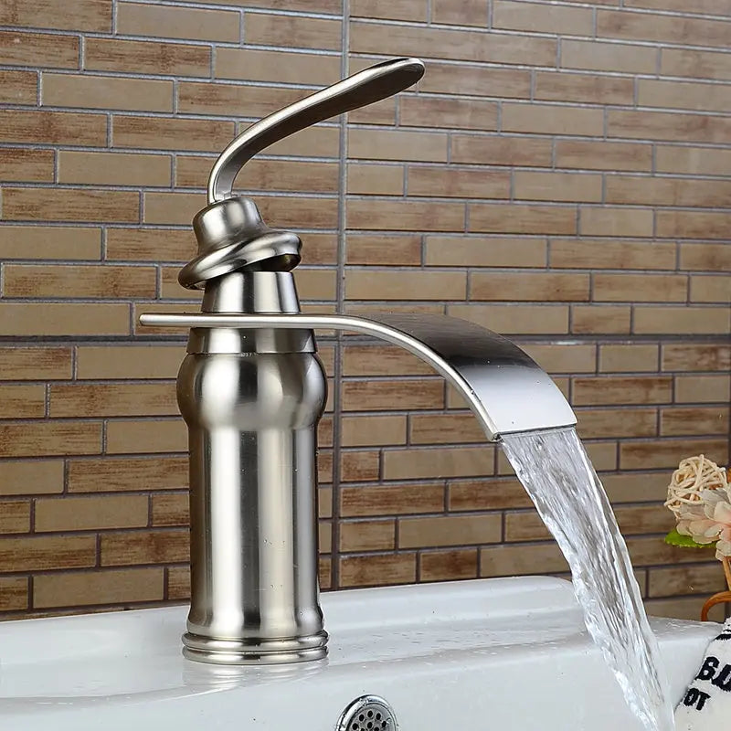 Basin Faucet Solid Brass Oil Rubbed Bronze Waterfall Bathroom Sink Mixer Big Square Spout Tap Torneira Banheiro WF-9273