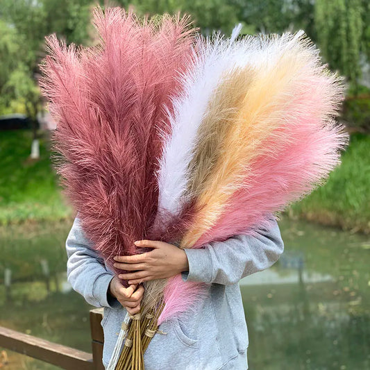 120/85cm Natural Dried Reed Flower Bouquet Artificial Pampas Grass Fake Plant Floral Bouquet Decoration for Home Wedding Decor