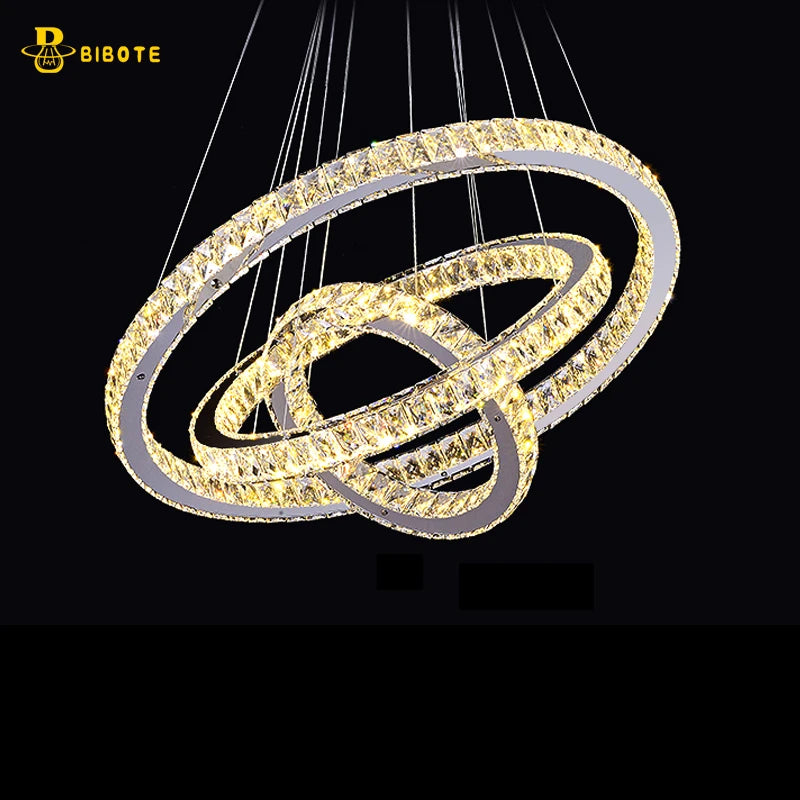 Modern LED Crystal Ring Chandelier Hanging Lamp Loft Chandeliers For Living Room Bedroom Kitchen Indoor Lighting Fixture Lights