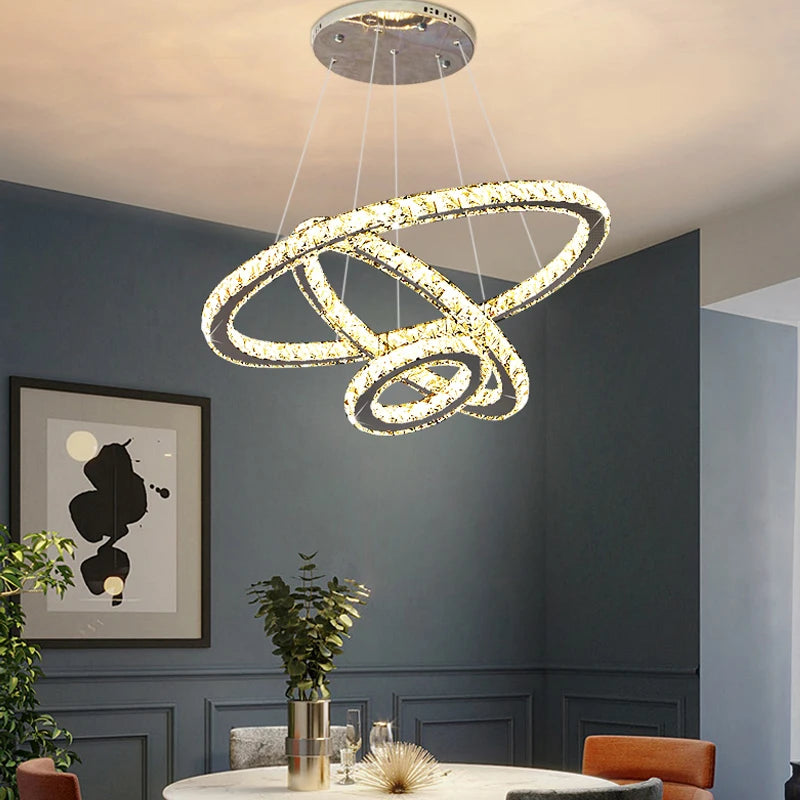 Modern LED Crystal Ring Chandelier Hanging Lamp Loft Chandeliers For Living Room Bedroom Kitchen Indoor Lighting Fixture Lights