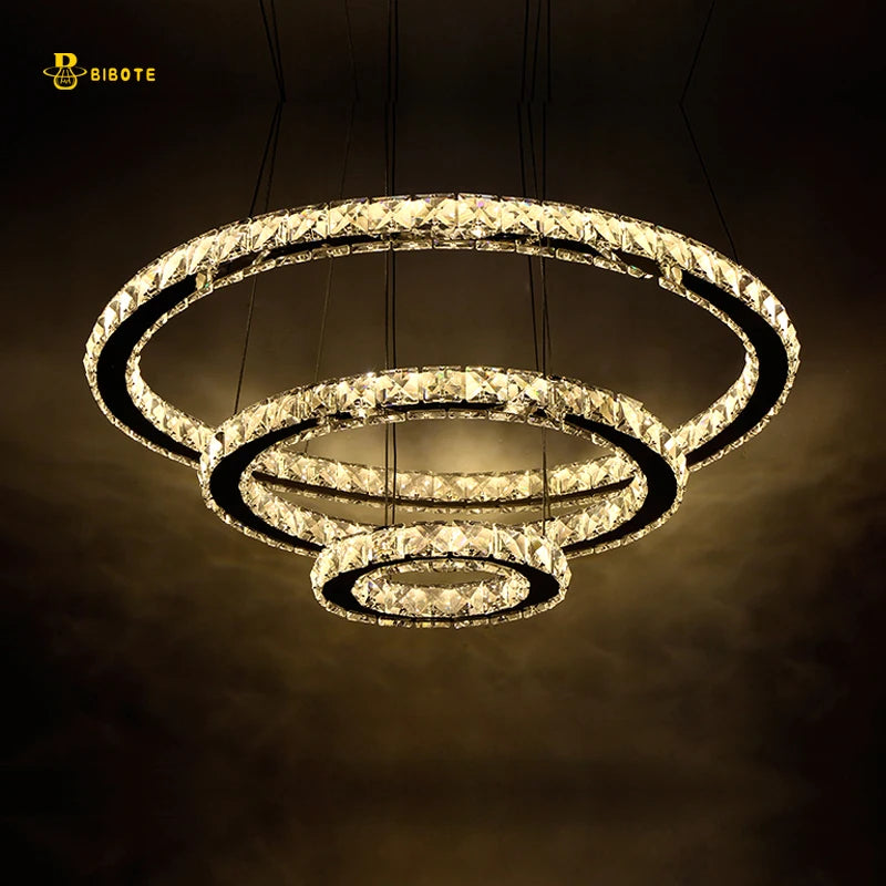 Modern LED Crystal Ring Chandelier Hanging Lamp Loft Chandeliers For Living Room Bedroom Kitchen Indoor Lighting Fixture Lights