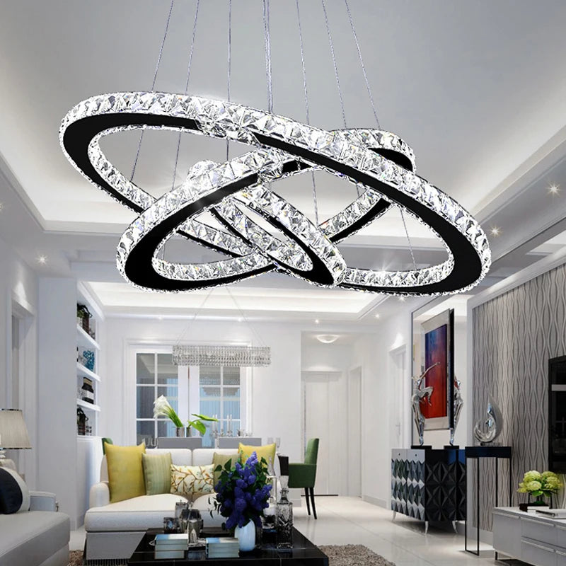 Modern LED Crystal Ring Chandelier Hanging Lamp Loft Chandeliers For Living Room Bedroom Kitchen Indoor Lighting Fixture Lights