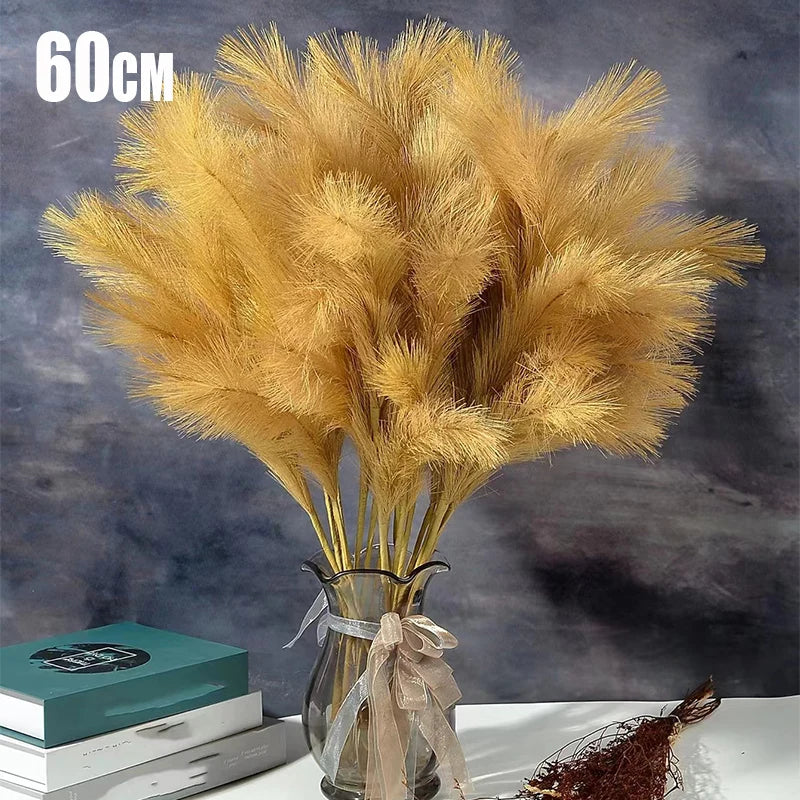 60cm Fluffy Pampas Grass Boho Decor Artificial Reed 4 Forks Bent Wire Encrypted Reed Pampas Grass Wedding Christmas Decoration