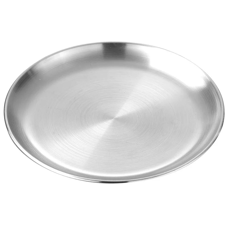 European Style Stainless Steel Dinner Plates Gold Plates tableware Serving Dishes Round  Tray Western Steak Kitchen Storage Tray