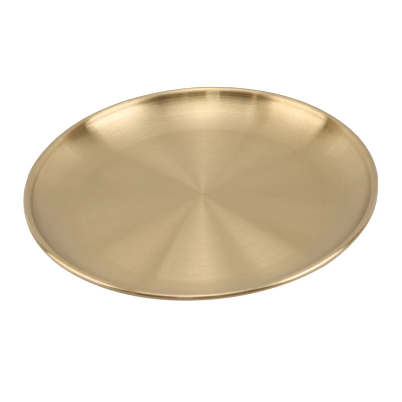 European Style Stainless Steel Dinner Plates Gold Plates tableware Serving Dishes Round  Tray Western Steak Kitchen Storage Tray