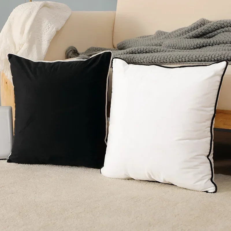 High Quality Black and White Velvet Hemming Pillowcase Simple Nordic Style Pillow Cases 50x50 Modern Light Luxury Cushions Cover