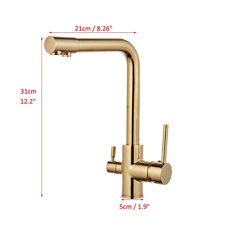 Gold Kitchen Faucets With Filtered Water Deck Mounted Drinking Water Mixer Tap Brass Gold Kitchen Faucet Filter