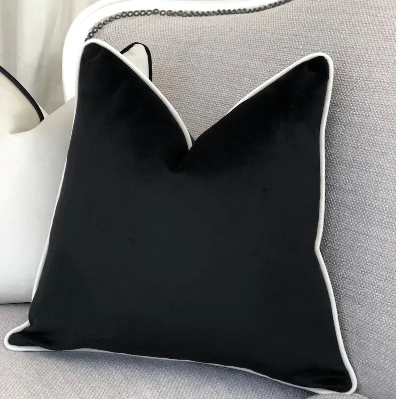 High Quality Black and White Velvet Hemming Pillowcase Simple Nordic Style Pillow Cases 50x50 Modern Light Luxury Cushions Cover